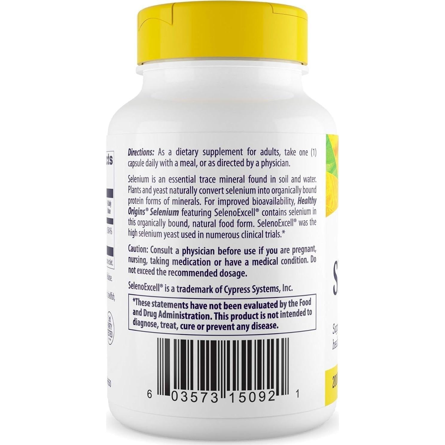 Selenio 200 mcg Healthy Origins - 180 Cápsulas, Soporte Inmunológico