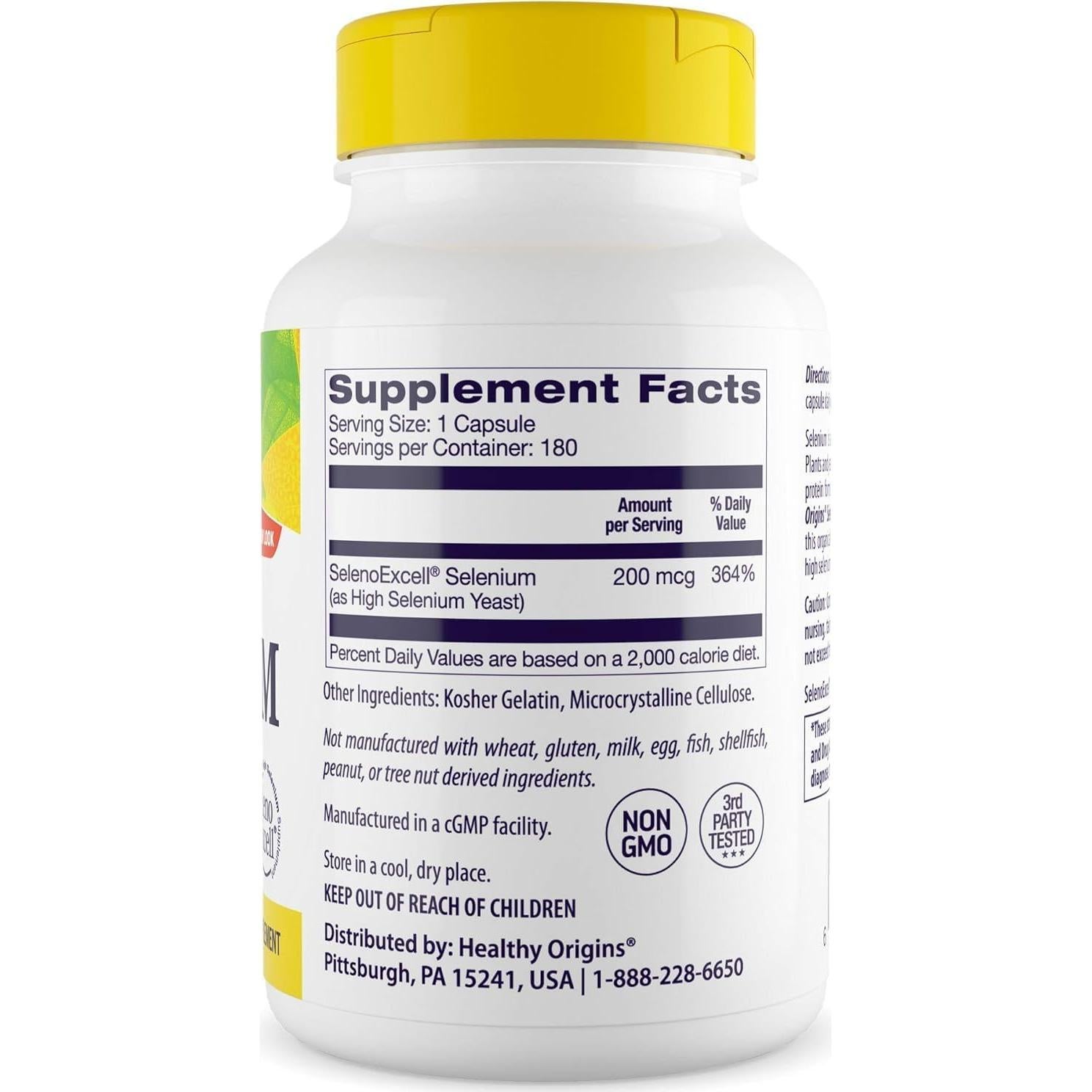 Selenio 200 mcg Healthy Origins - 180 Cápsulas, Soporte Inmunológico