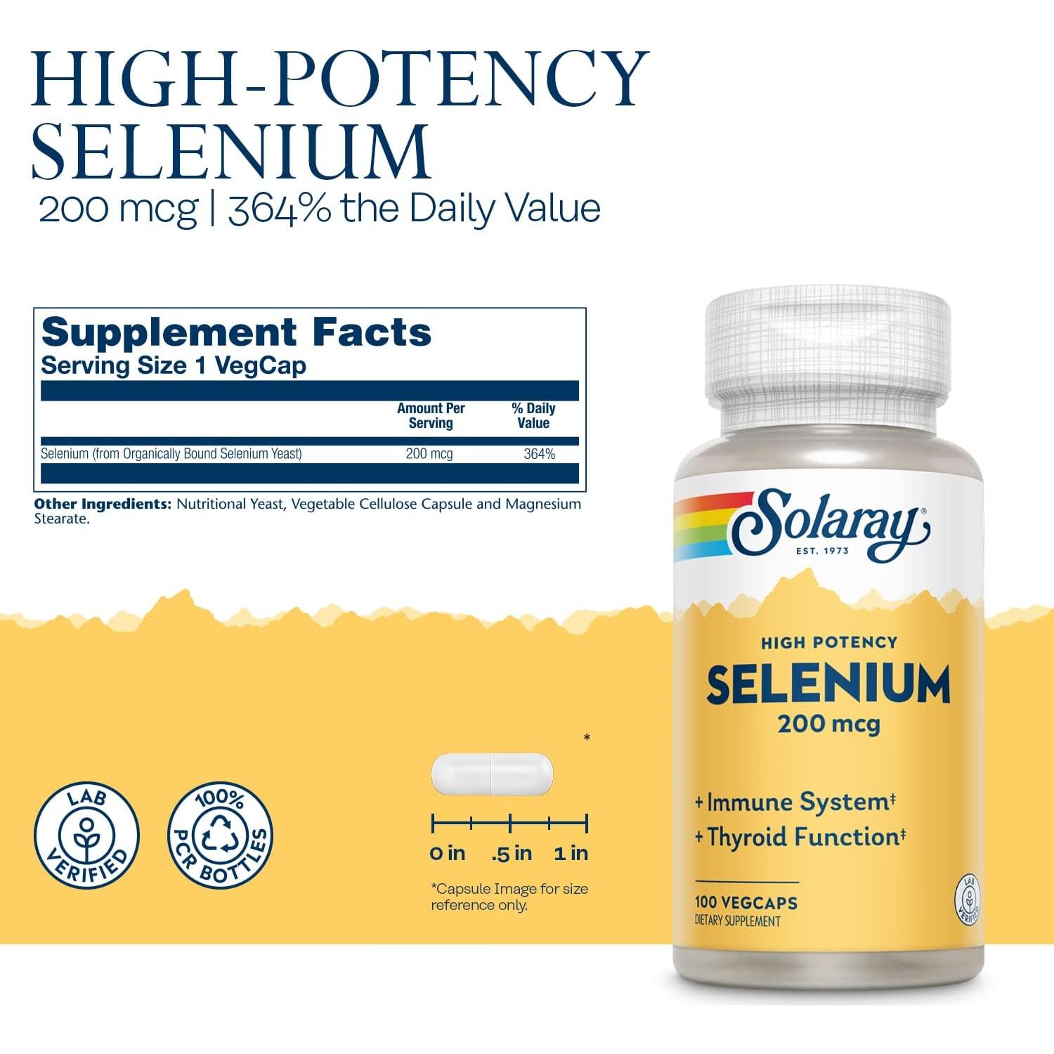 Solaray Selenio 200 mcg Alta Potencia 100 VegCaps