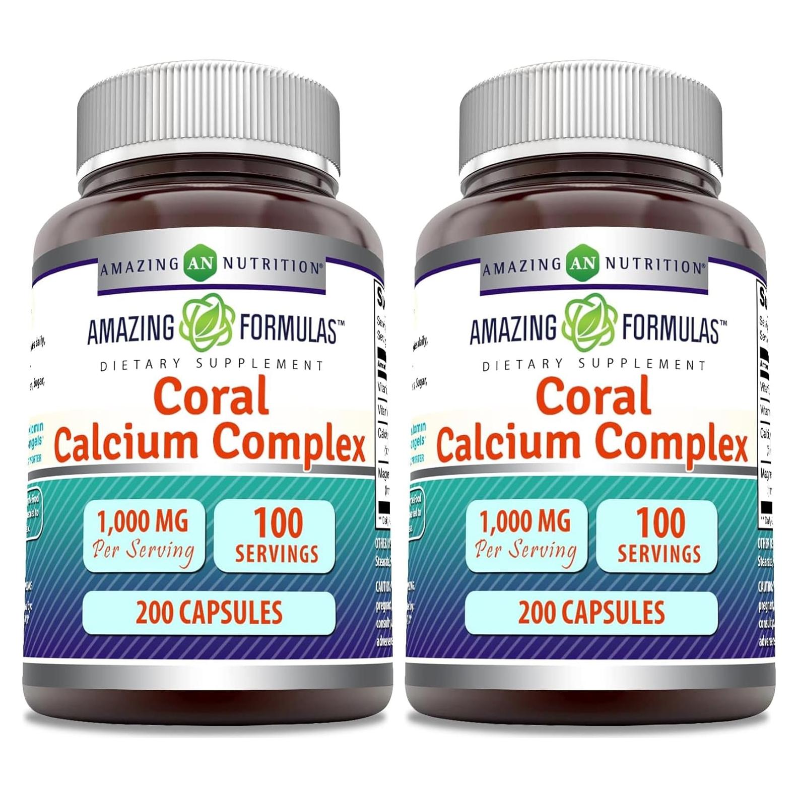 Suplemento de Calcio de Coral Nutrición Asombrosa 1000 Mg 200 Cápsulas