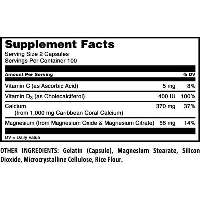 Suplemento de Calcio de Coral Nutrición Asombrosa 1000 Mg 200 Cápsulas