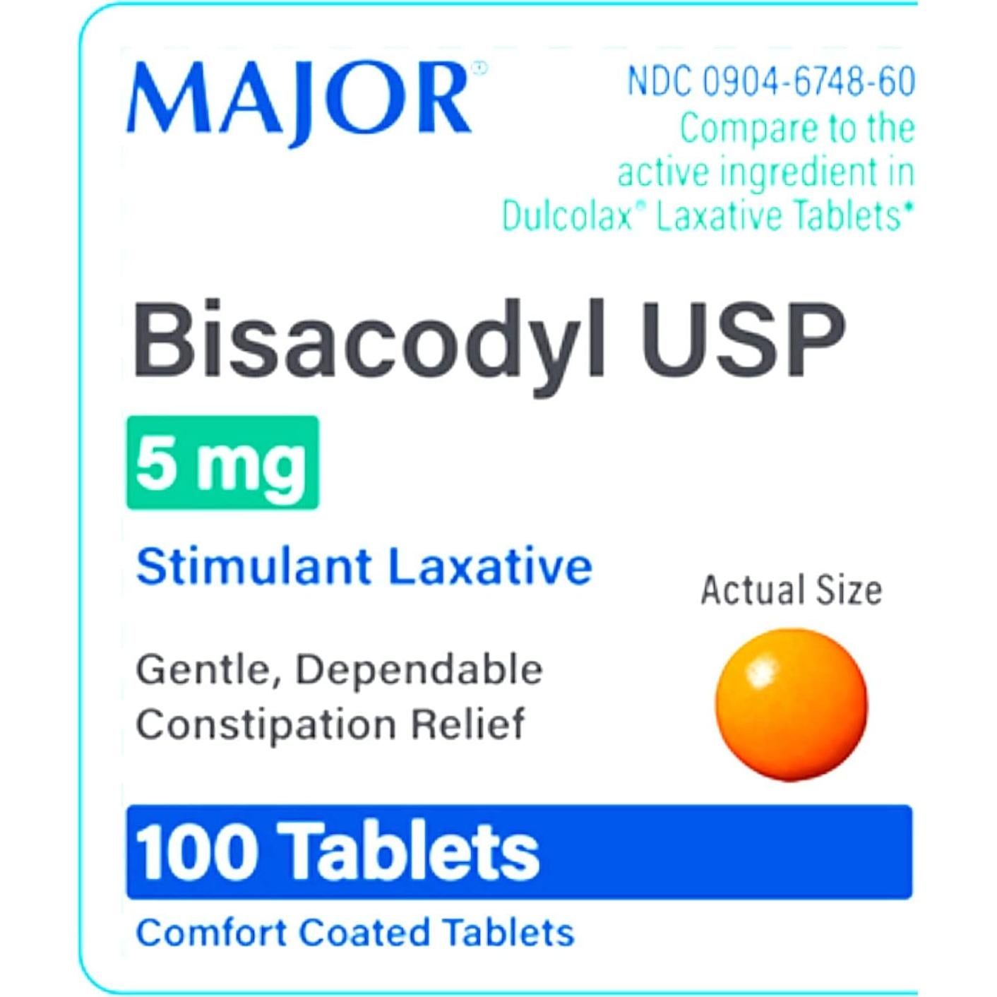 Tabletas de Bisacodilo Major 5mg - 100 Unidades