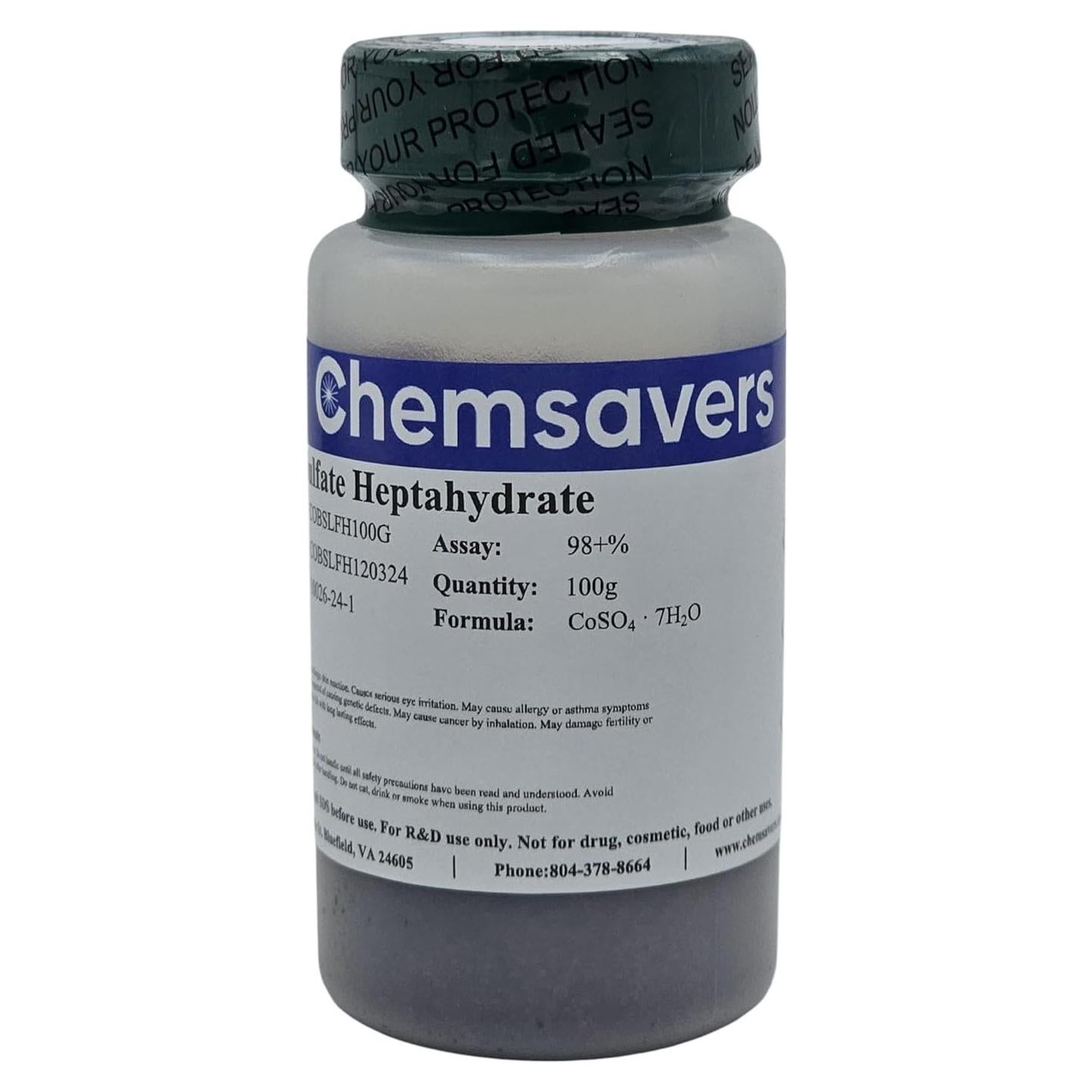 Sulfato de Cobalto Heptahidratado 98% 100g - Chemsavers