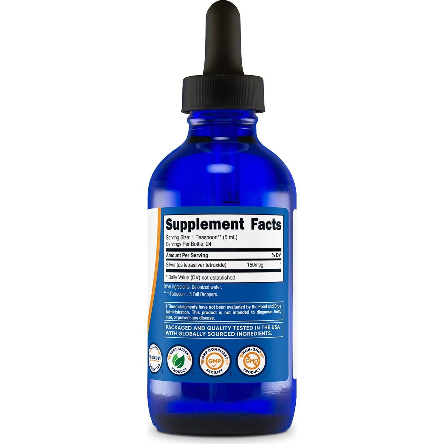 Plata Coloidal Bioactiva Nutricost 118 ml - Vidrio Azul Cobalto