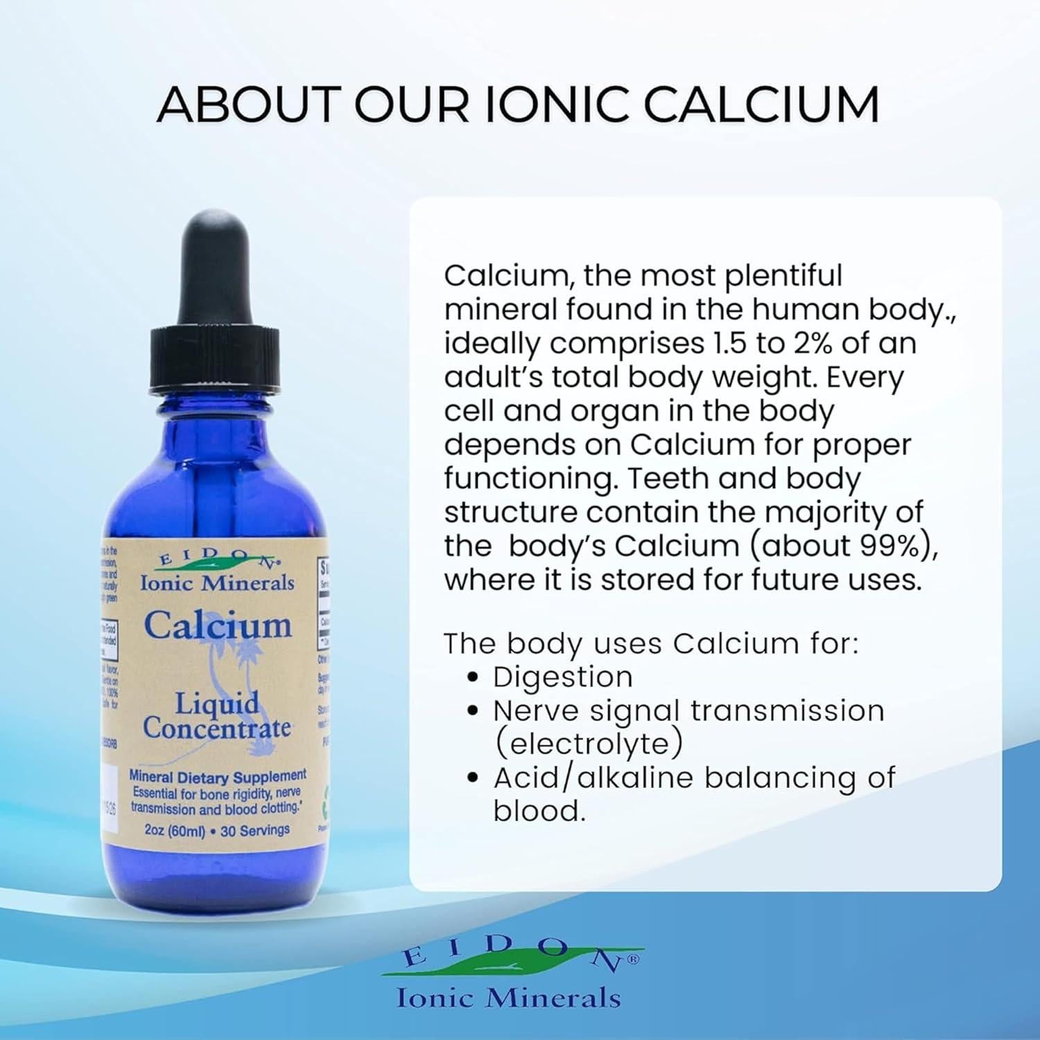 Suplemento Líquido de Calcio Eidon - 59.15 ml para Dientes y Músculos