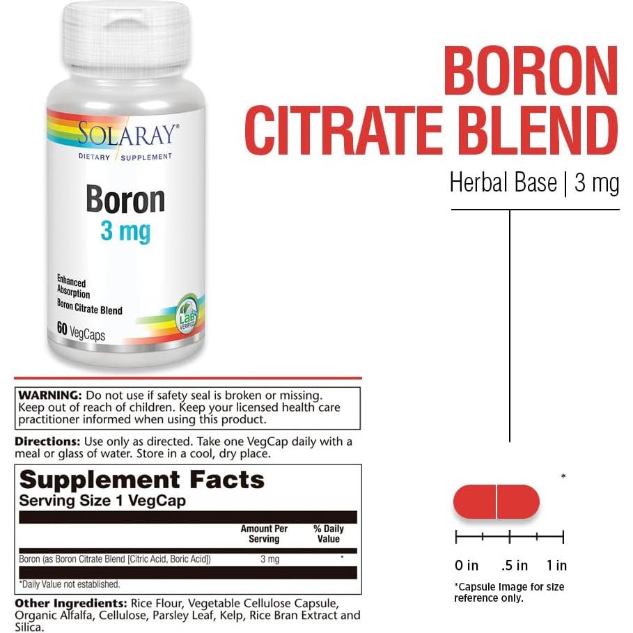 Solaray Citrato de Boro 3mg - Suplemento Vegano 60 VegCaps