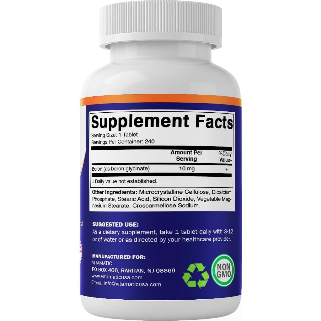 Vitamatic Boro Quelado 10mg 240 Tabletas - Salud Ósea y Hormonal