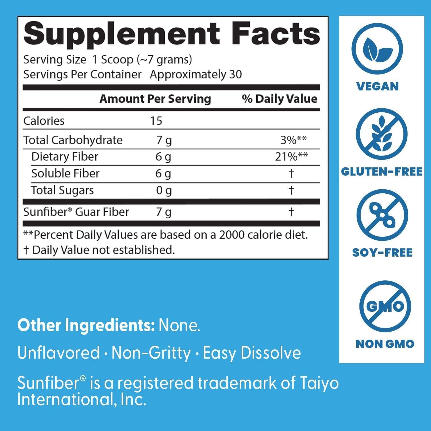 Polvo Prebiótico Doctor's Best Sunfiber 210g - Sin Sabor, Vegano
