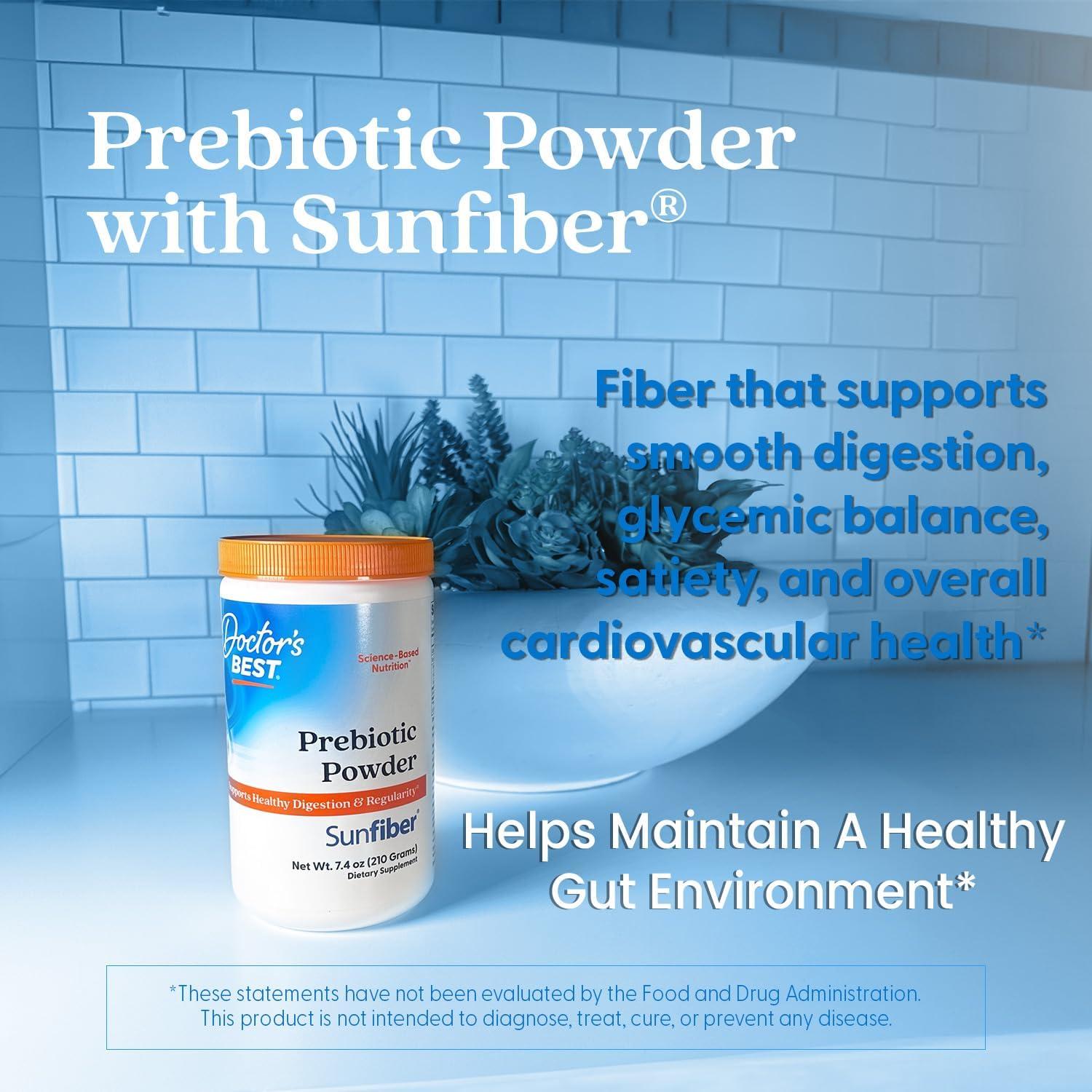 Polvo Prebiótico Doctor's Best Sunfiber 210g - Sin Sabor, Vegano