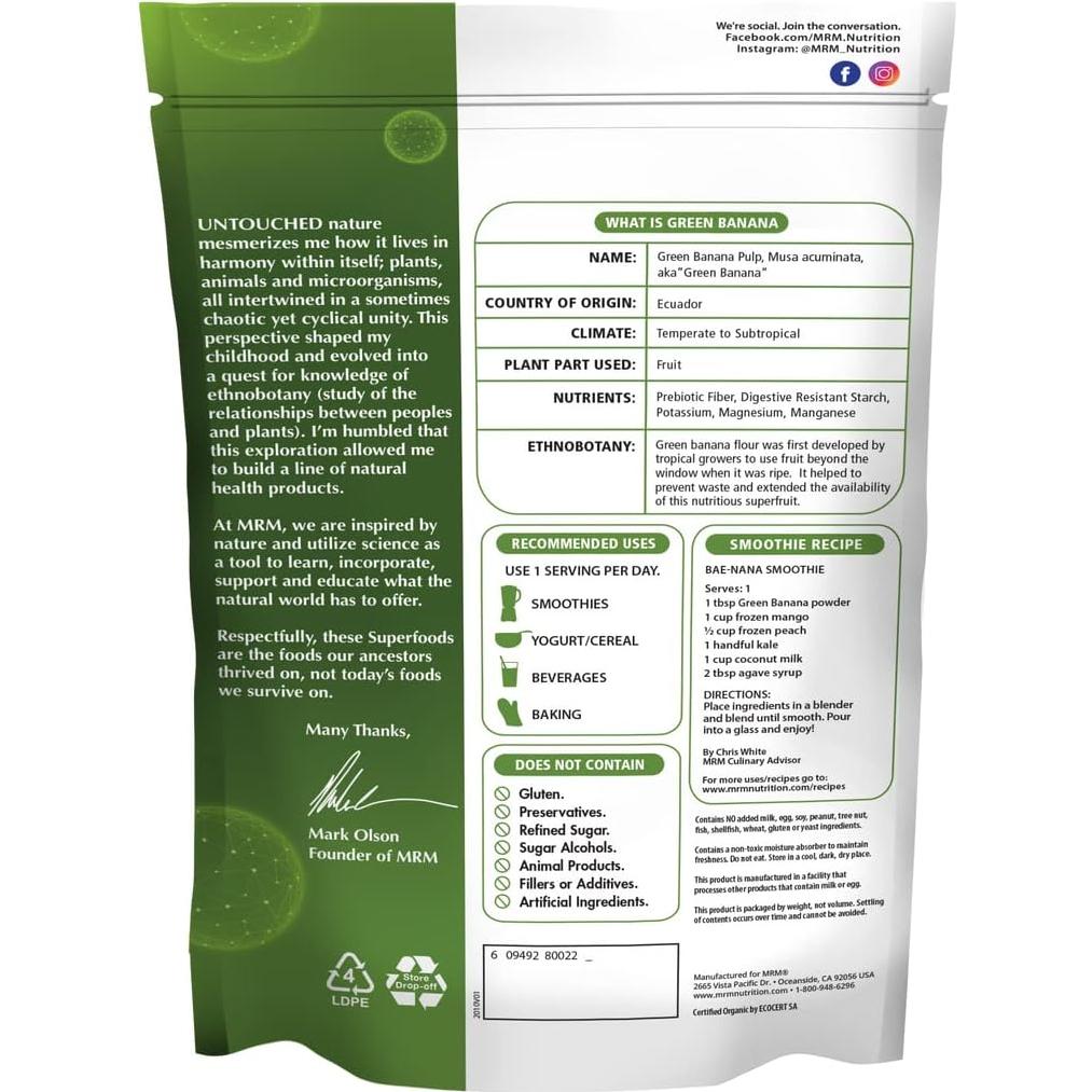 Polvo de Plátano Verde Orgánico MRM Nutrition - 40 Porciones