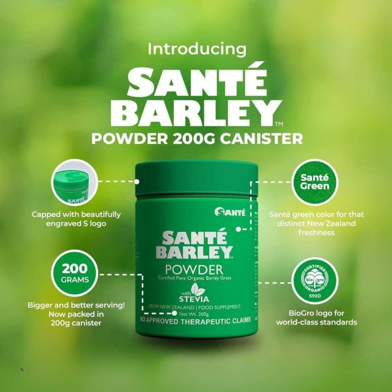 Sante Barley Polvo Puro 200g - Suplemento Herbal Orgánico Sin Gluten