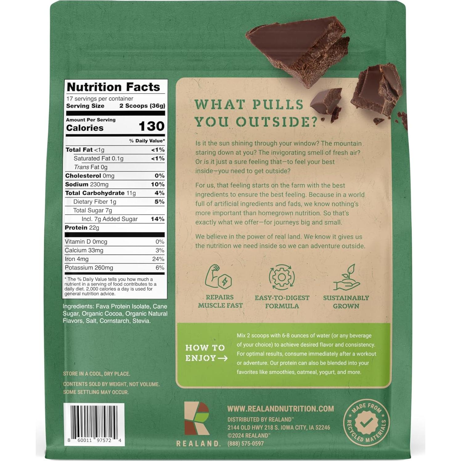 Aislado de Proteína Vegetal Realand Chocolate 22g 17 Porciones
