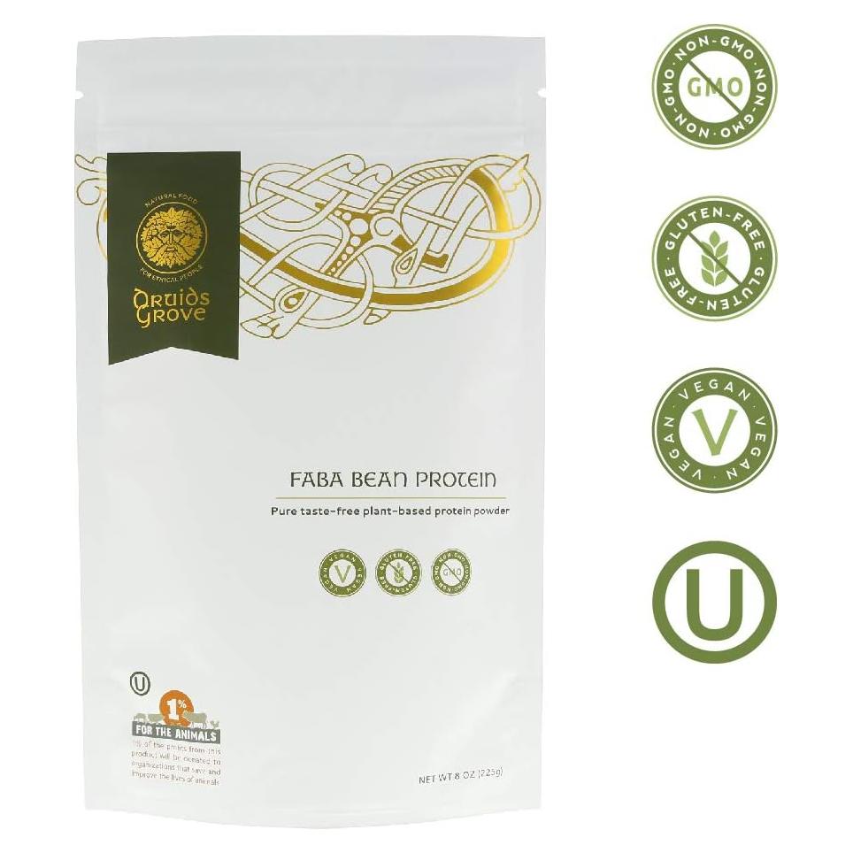 Concentrado de Proteína de Frijol Faba Druids Grove 227g - Vegano, Sin Gluten, Kosher