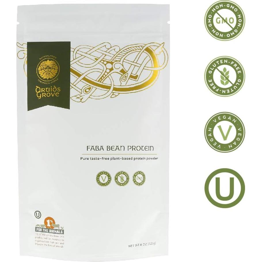 Concentrado de Proteína de Frijol Faba Druids Grove 227g - Vegano, Sin Gluten, Kosher