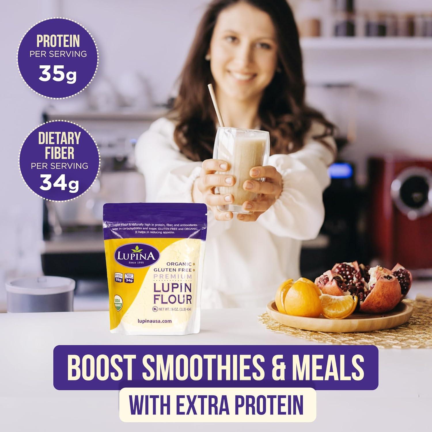 Harina de Lupina Orgánica Sin Gluten 453.6 g - Alta en Proteínas