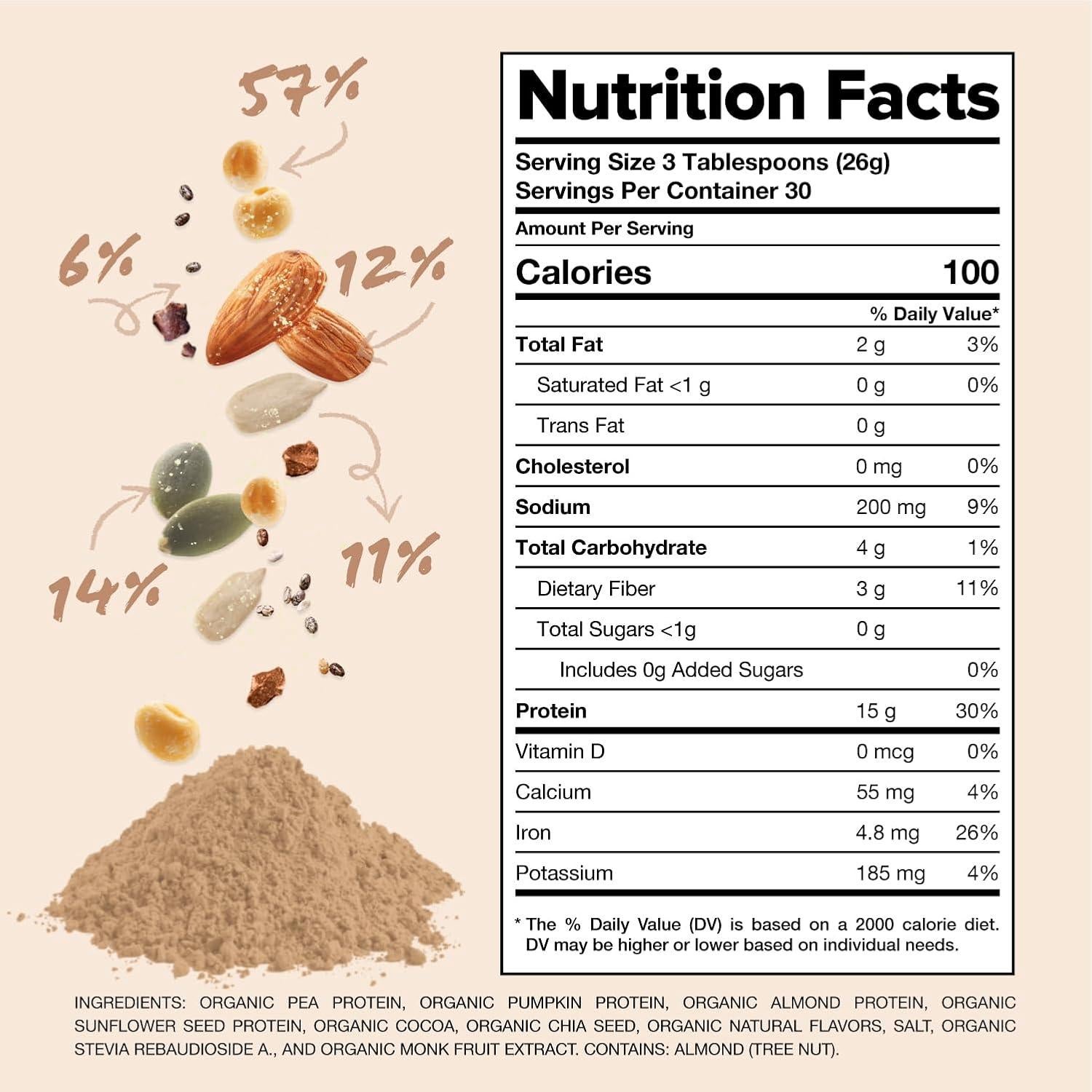 Polvo de Proteína Vegana Chocolate Orgánico 30 Porciones 15g