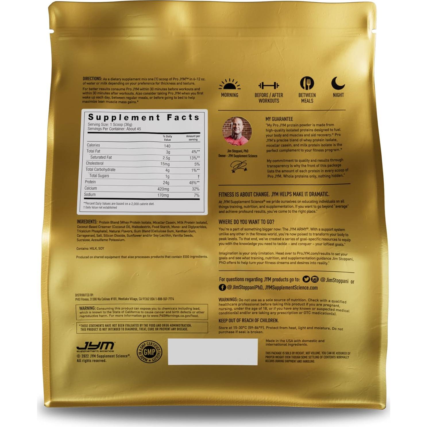 Proteína Pro JYM 45 Porciones Vainilla Tahití + Pre JYM 30 Porciones Cereza Negra