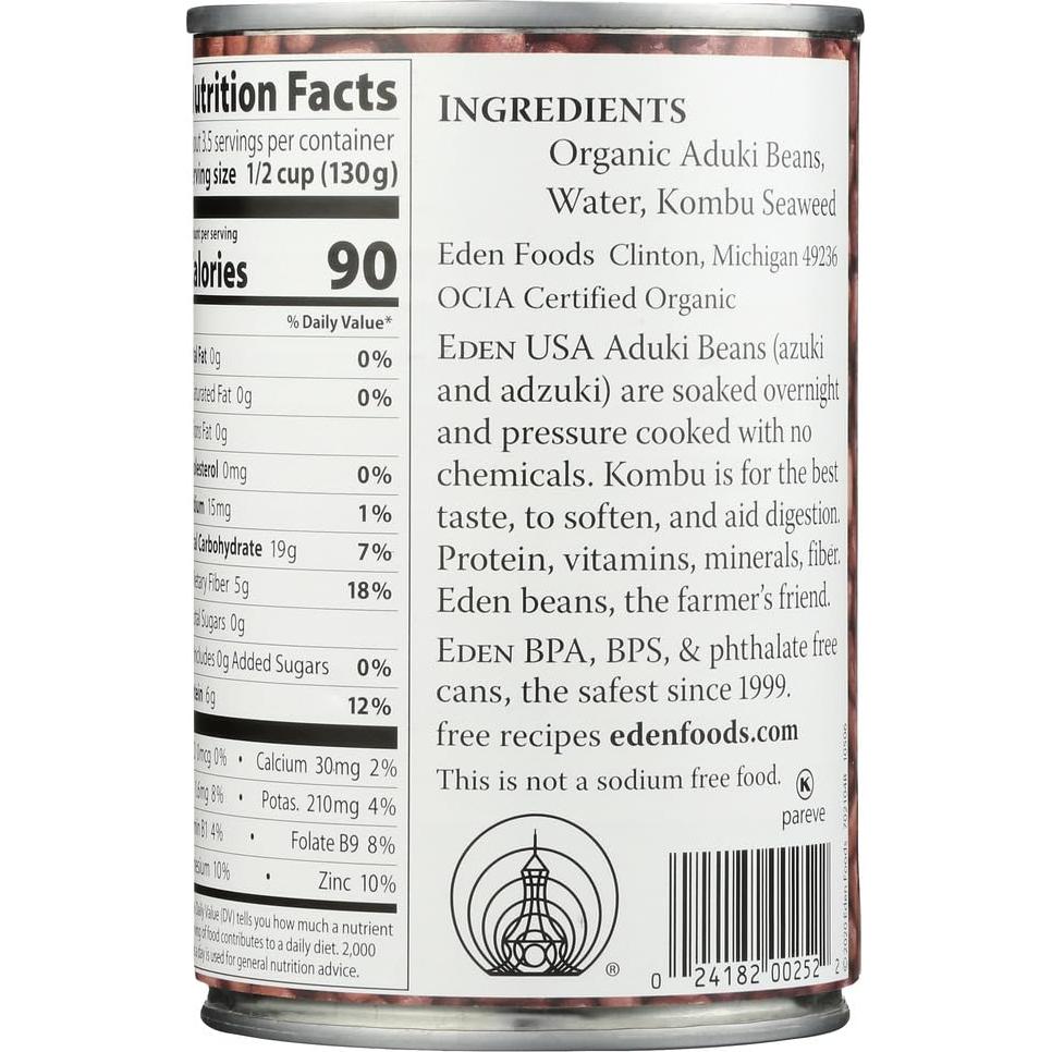 Frijoles Adzuki Orgánicos Eden 425 g - Paquete de 4
