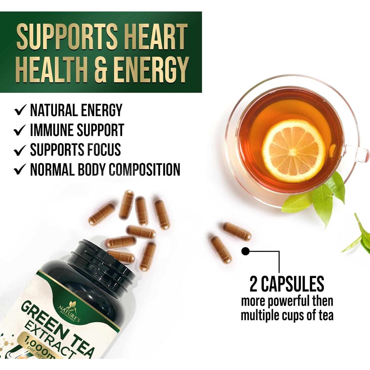 Cápsulas de Té Verde 1000 mg - Nutrición de la Naturaleza - 60 Unidades