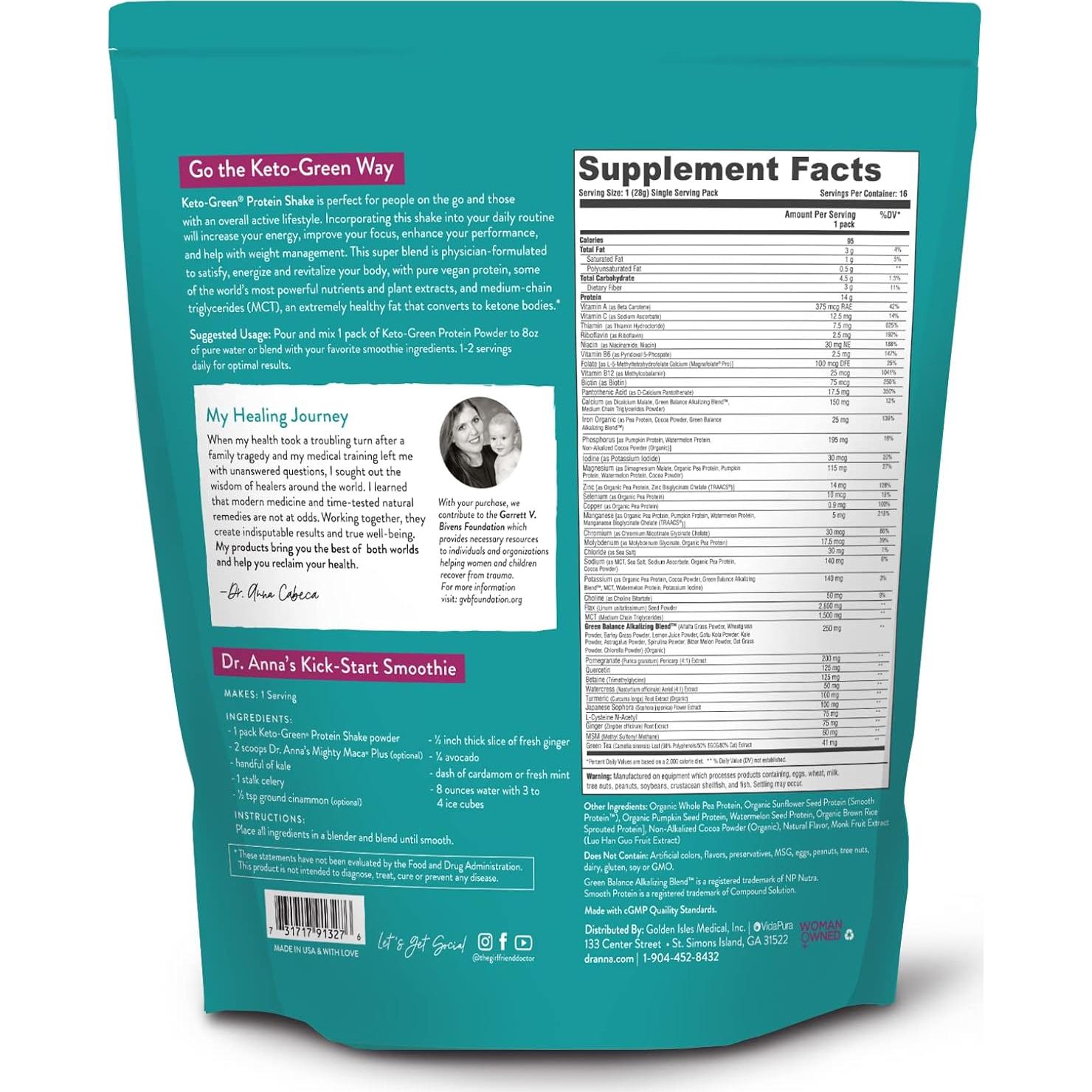 Batido de Proteína Vegana Keto Verde VIDAPURA - 16 Porciones