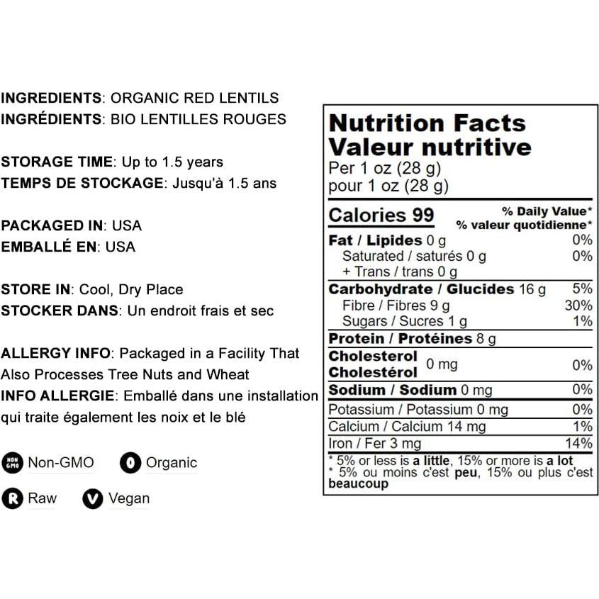 Harina de Lentejas Rojas Orgánica Food to Live 340g - Alta en Proteína