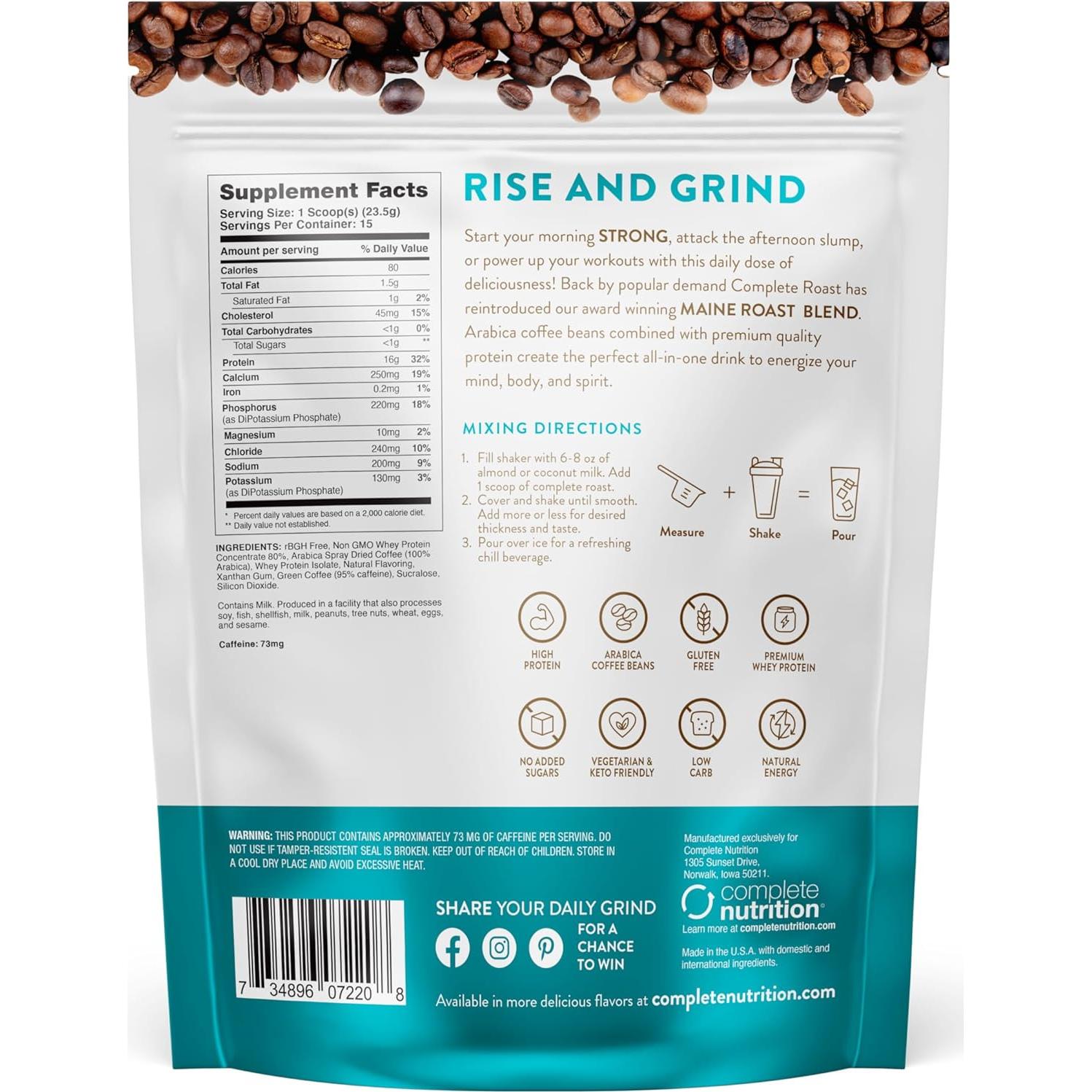 Café Helado Proteico Maine Roast 360 g - 16 g Proteína, 0 g Azúcar