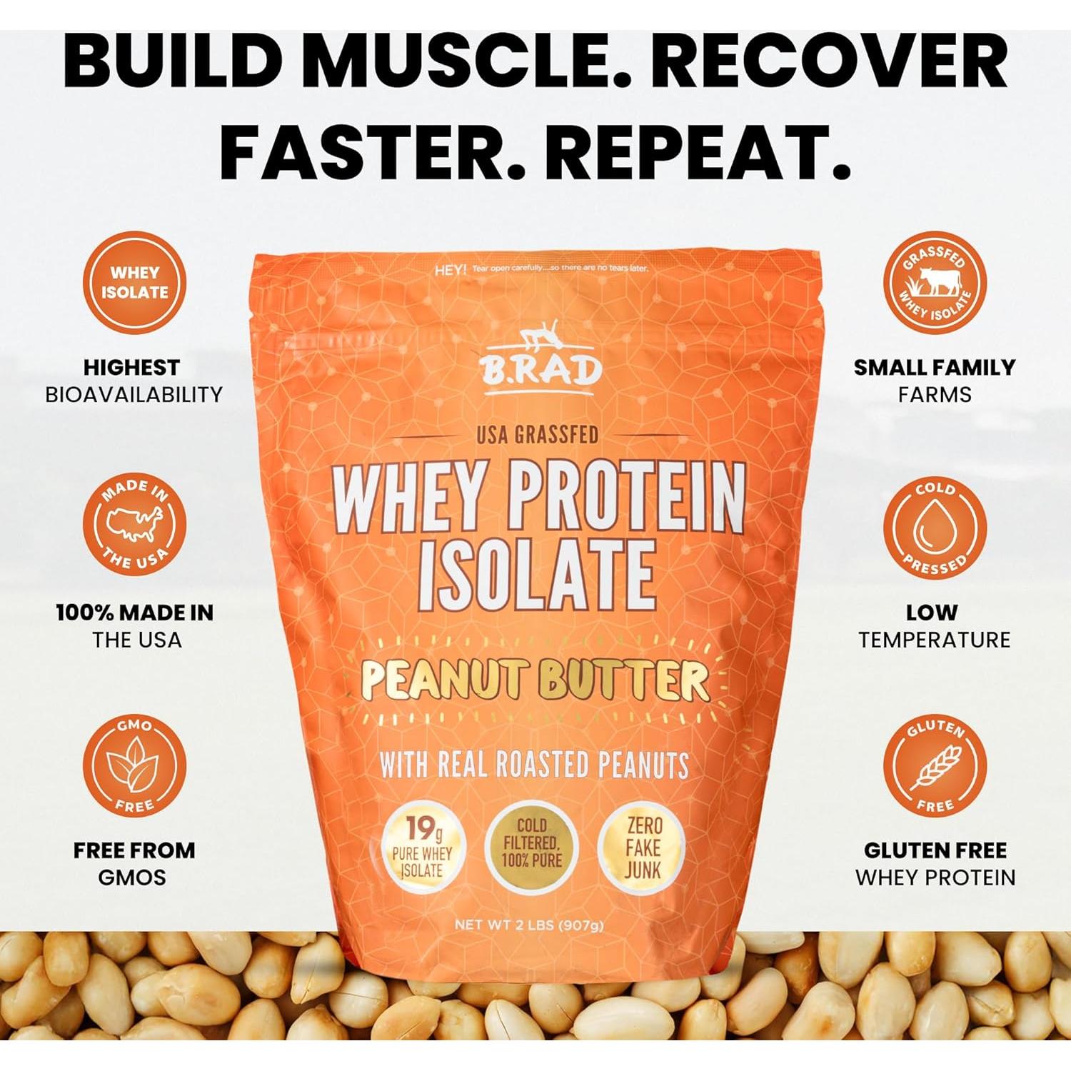 Proteína de Suero de Leche Aislada B.rad 0.91 kg Mantequilla de Maní