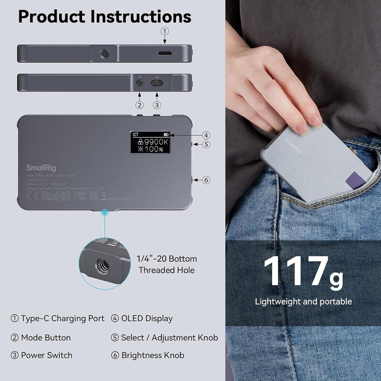 Luz de Video RGB SmallRig P96L LED Portátil 2500-8000K