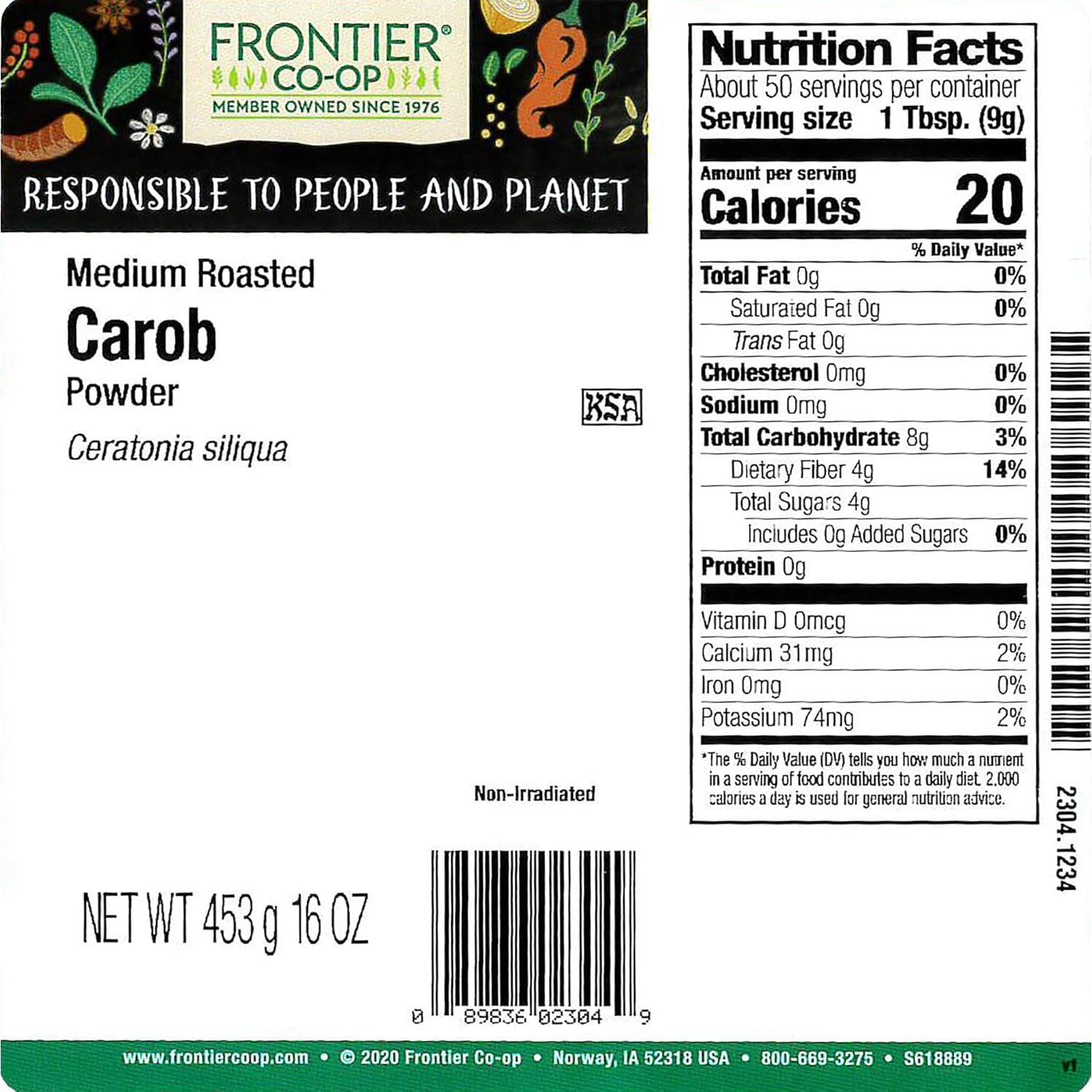 Polvo de Algarrobo Molido Frontier Co-op 453g Sin Cafeína