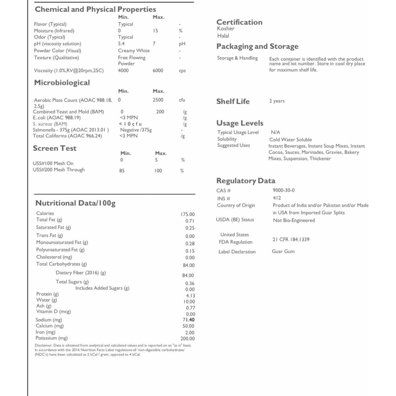 Polvo de Goma Guar ZEHO 907 g - Sin Gluten, Vegano, Aglutinante