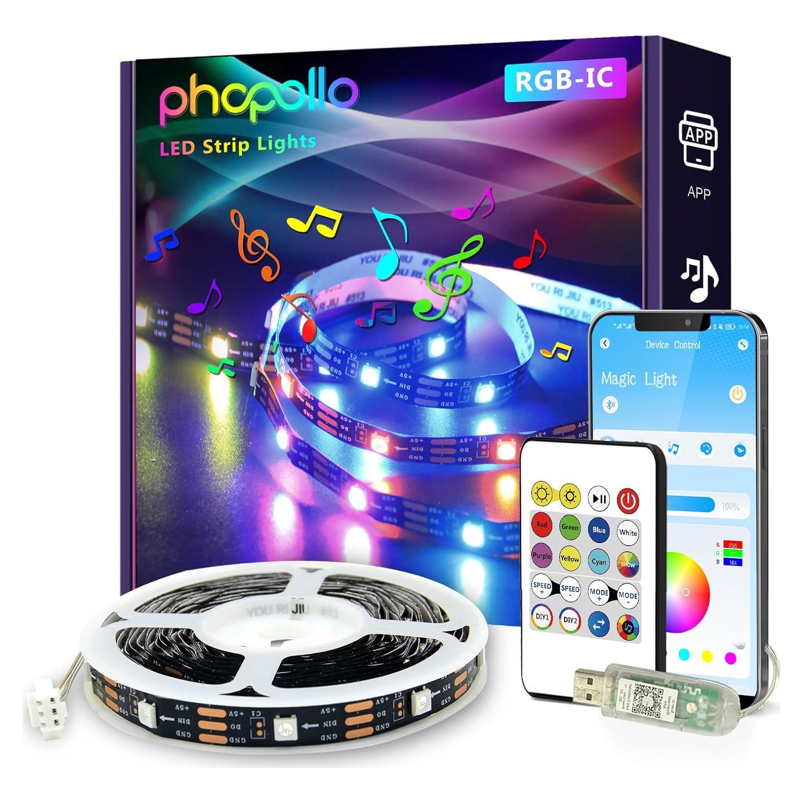 Tiras LED Inteligentes RGB Phopollo 5m Control APP Bluetooth