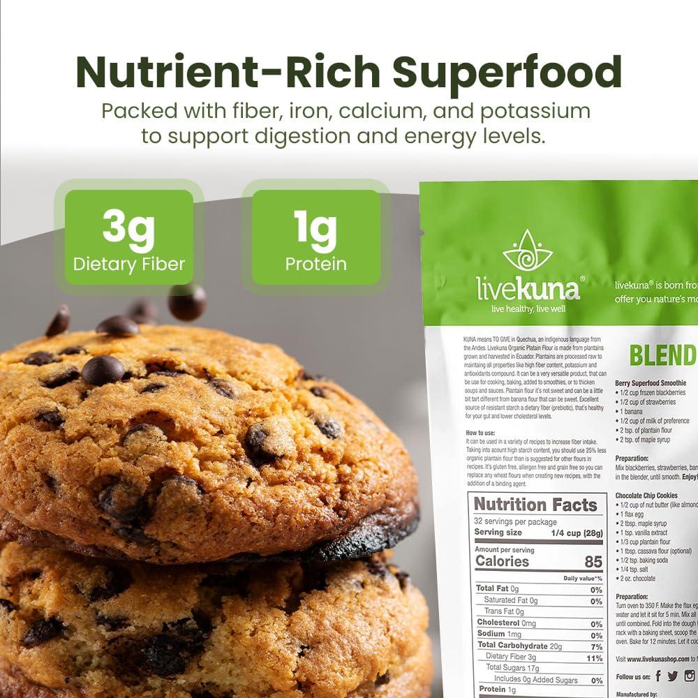 Harina de Plátano Orgánica LiveKuna 907g Sin Gluten Vegana