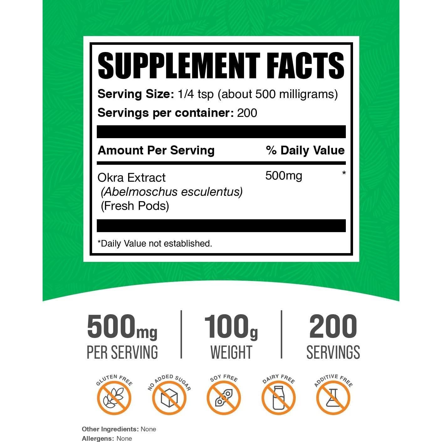 Polvo de Extracto de Okra BulkSupplements 100g - Suplemento Vegano