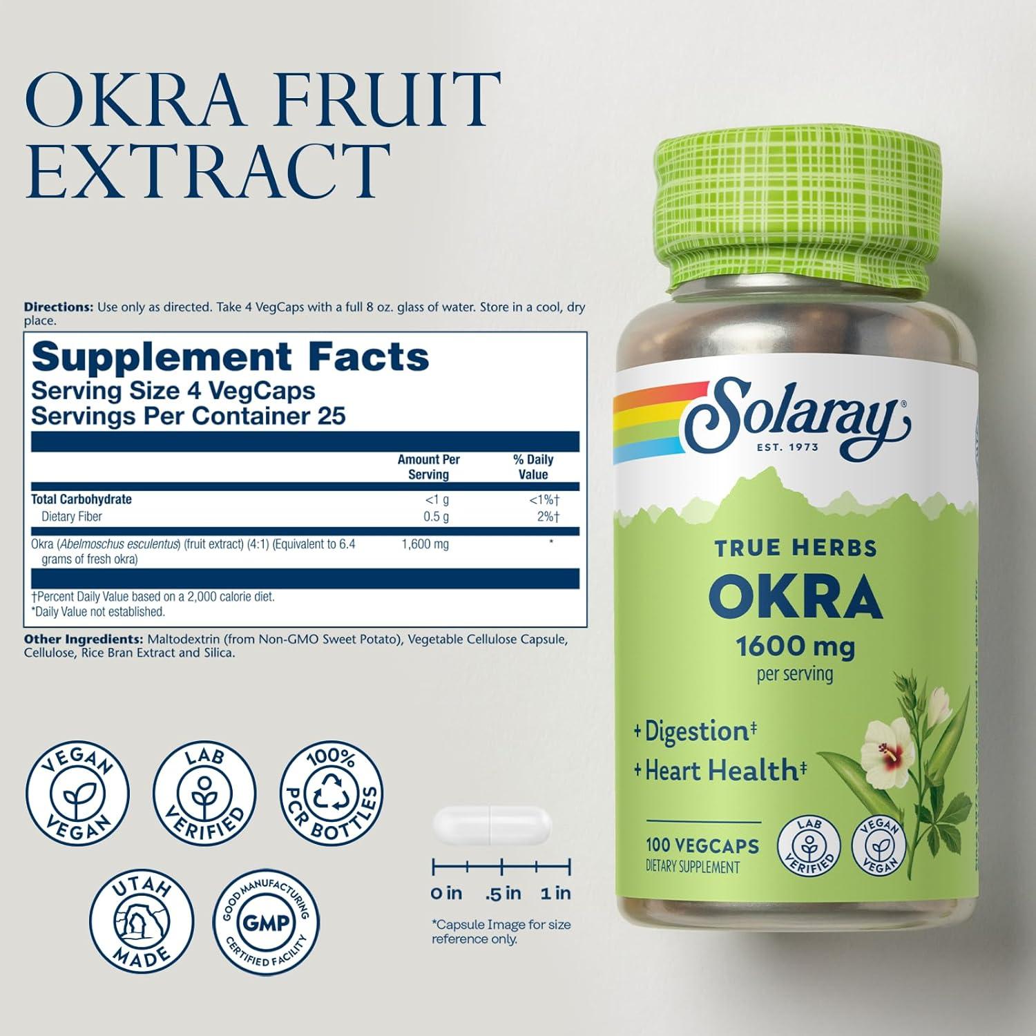 Suplemento de Fruto de Okra Solaray 1600 mg - 25 Porciones
