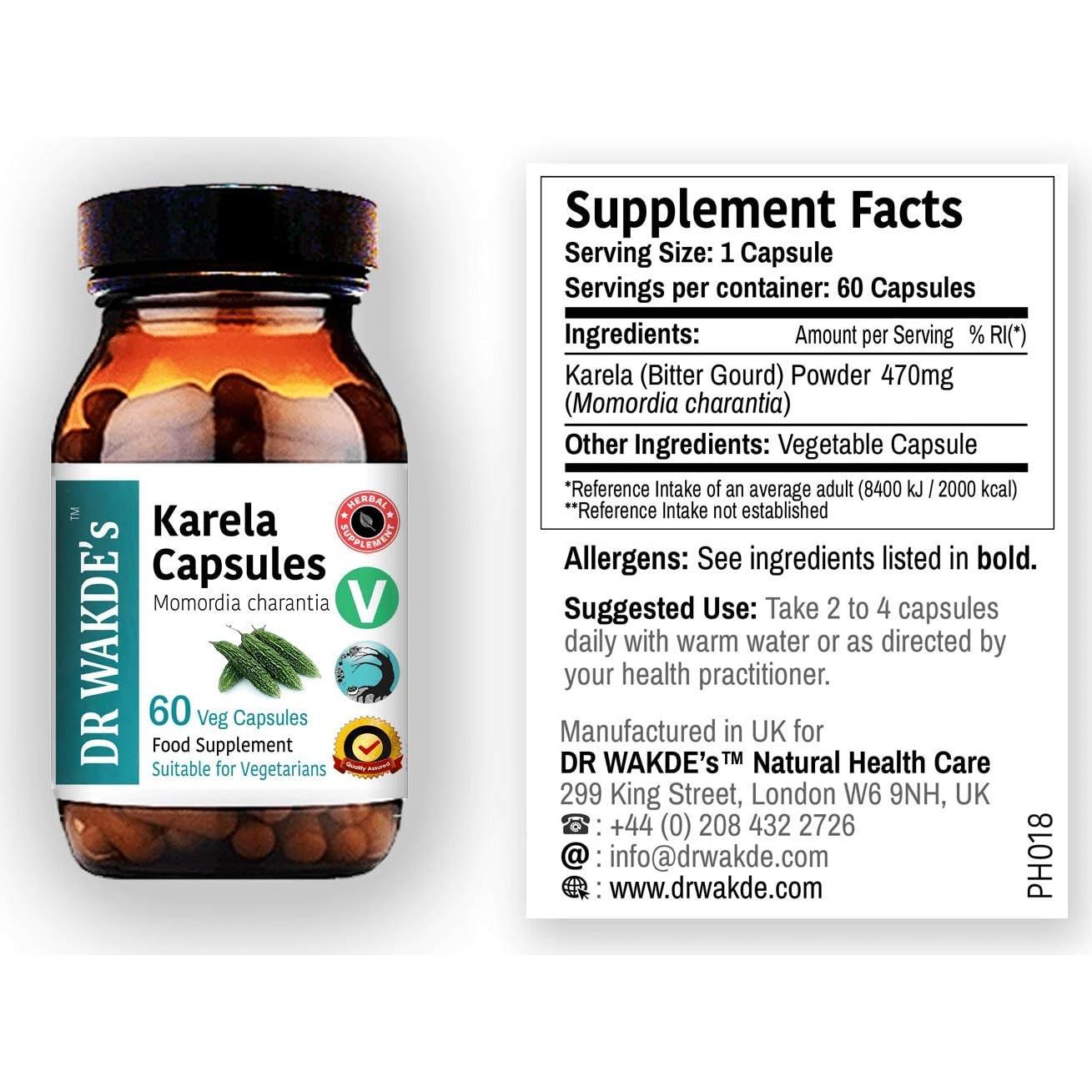 Cápsulas de Karela DR WAKDE 60 Veganas 500mg Suplemento Natural