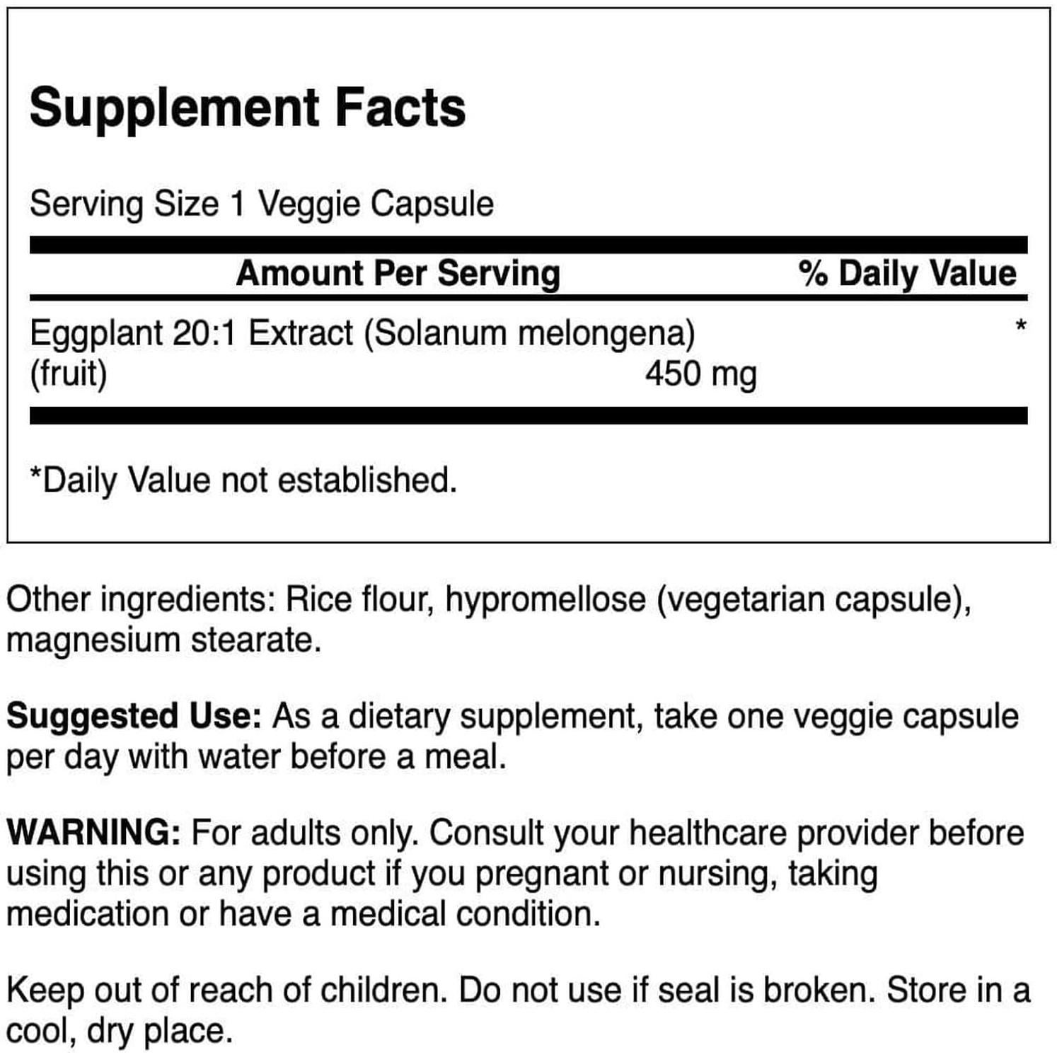 Extracto de Berenjena Swanson 20:1 450 mg 30 Cápsulas Veganas