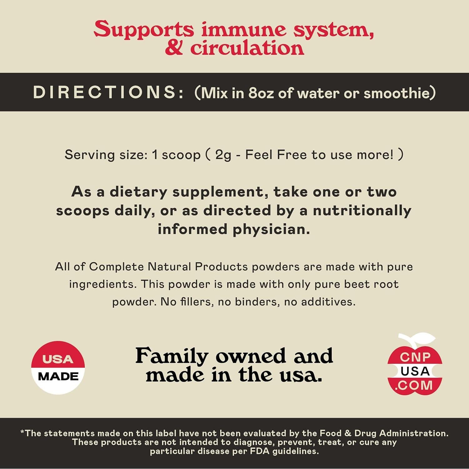 Suplemento de Polvo de Remolacha Orgánica Pura 226.8g - 60 Porciones