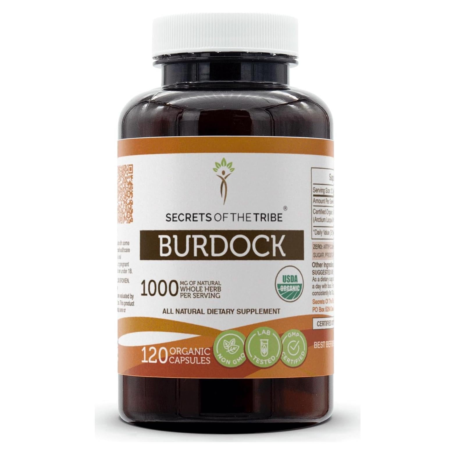 Cápsulas Orgánicas Burdock Secretos de la Tribu 120 Conteos
