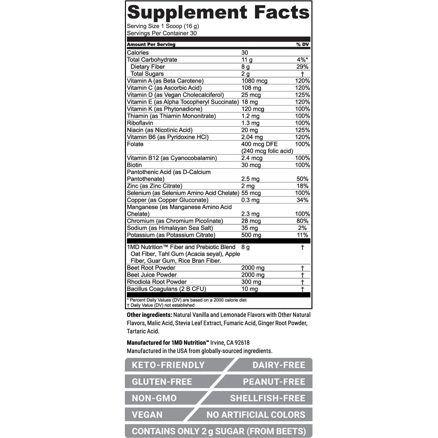 Suplemento de Remolacha 1MD Nutrition CardioFitMD - 480g