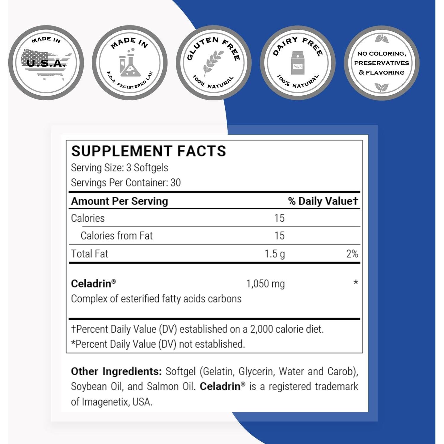 Suplemento Celadrin 1050mg - Supersmart - 90 Cápsulas Blandas