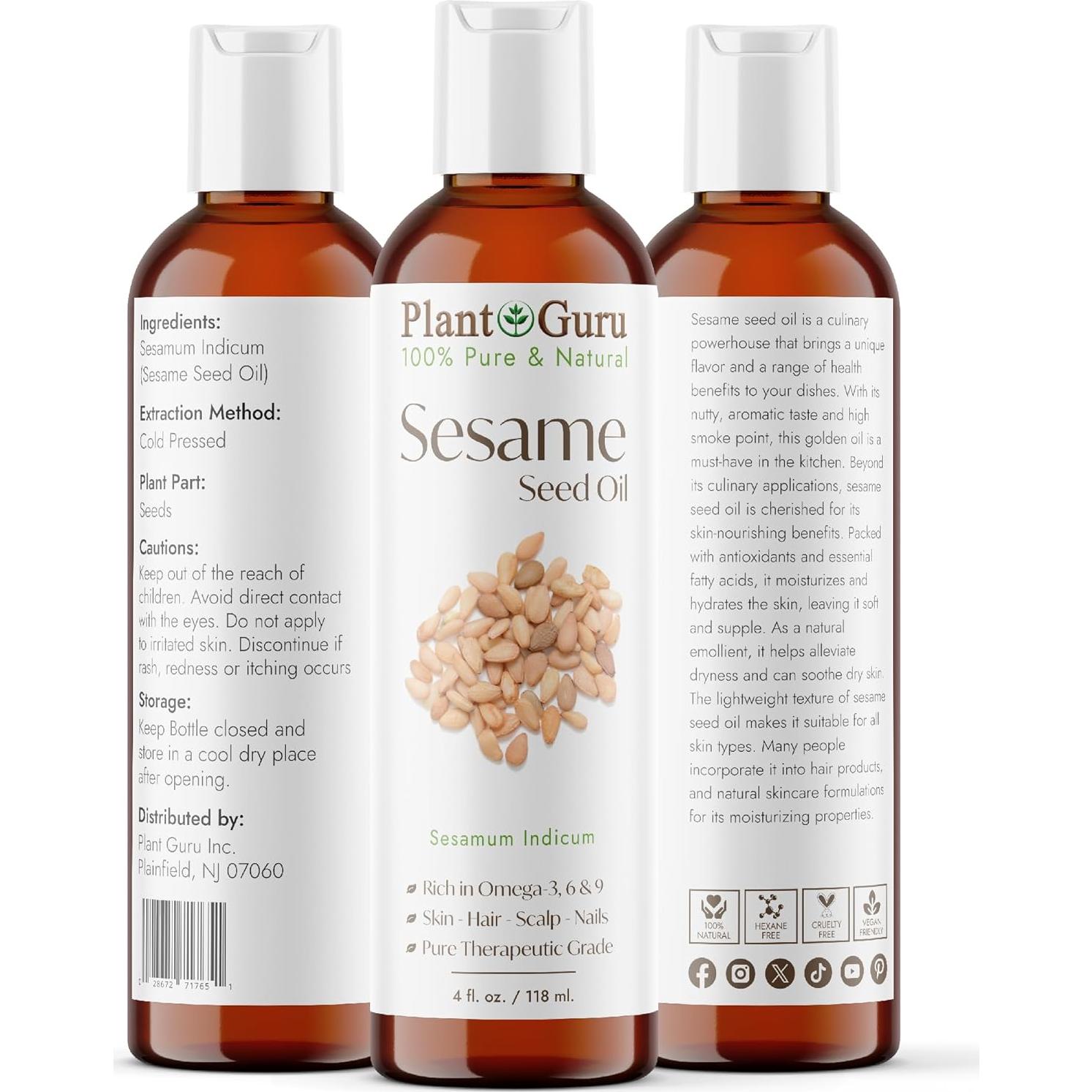 Aceite de Semilla de Sésamo 118 ml - Prensado en Frío, 100% Puro