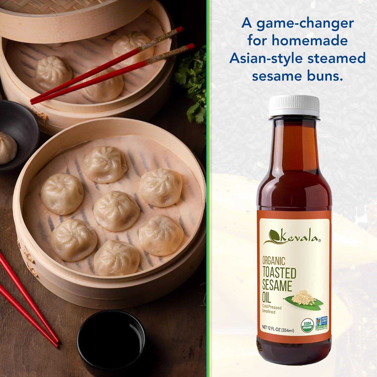 Aceite de Sésamo Tostado Orgánico Kevala 354 ml - Sin Colesterol