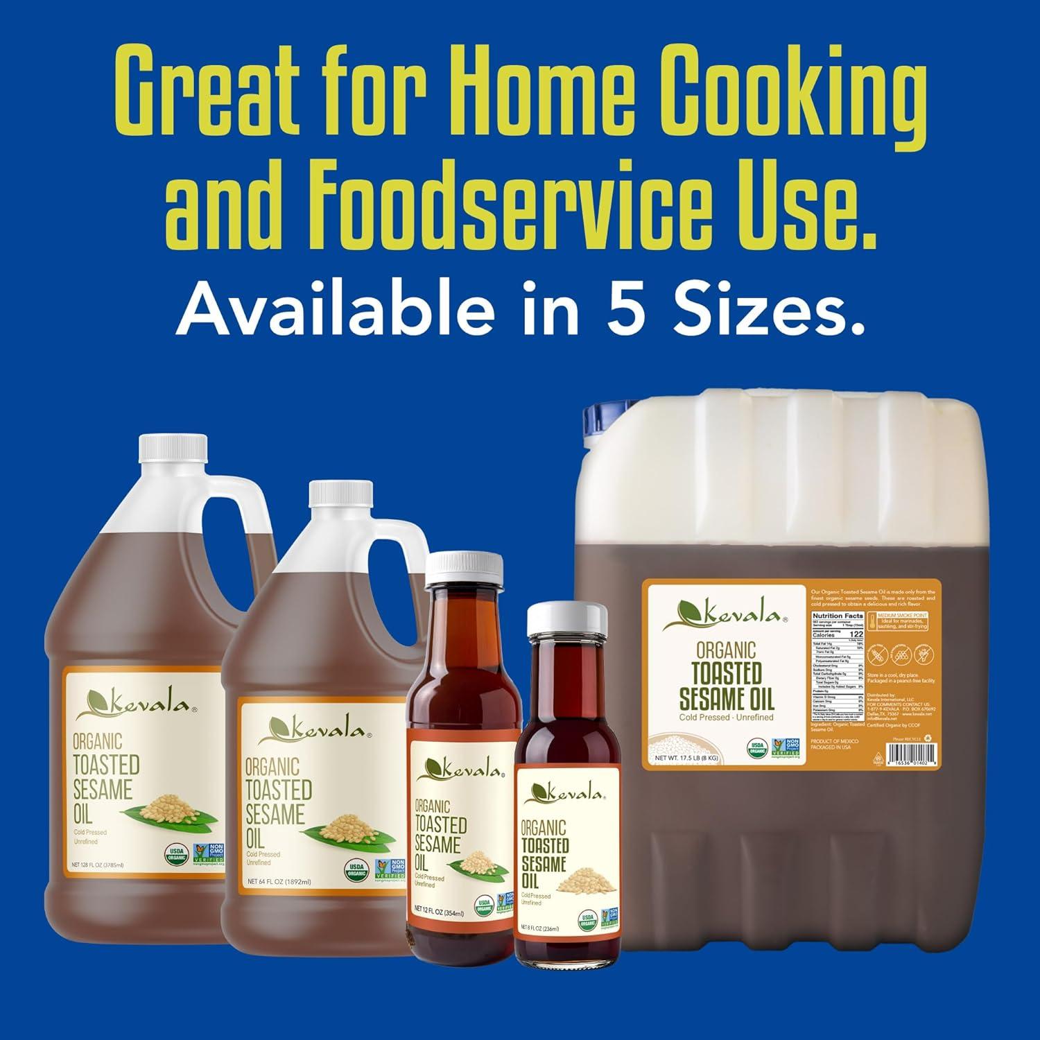 Aceite de Sésamo Tostado Orgánico Kevala 354 ml - Sin Colesterol