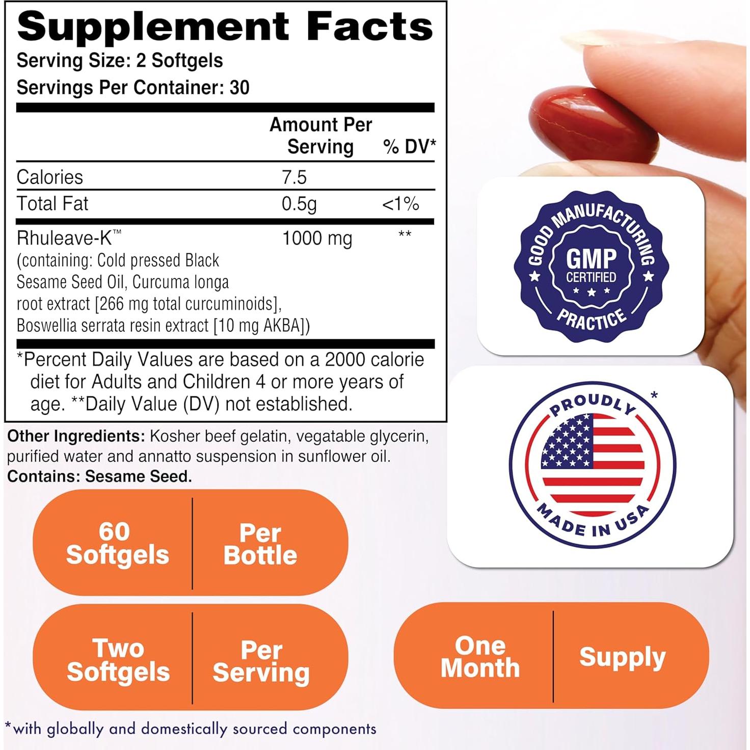 Suplemento Articular Rhuleave-K 1000mg Cúrcuma y Boswellia 60 Cápsulas
