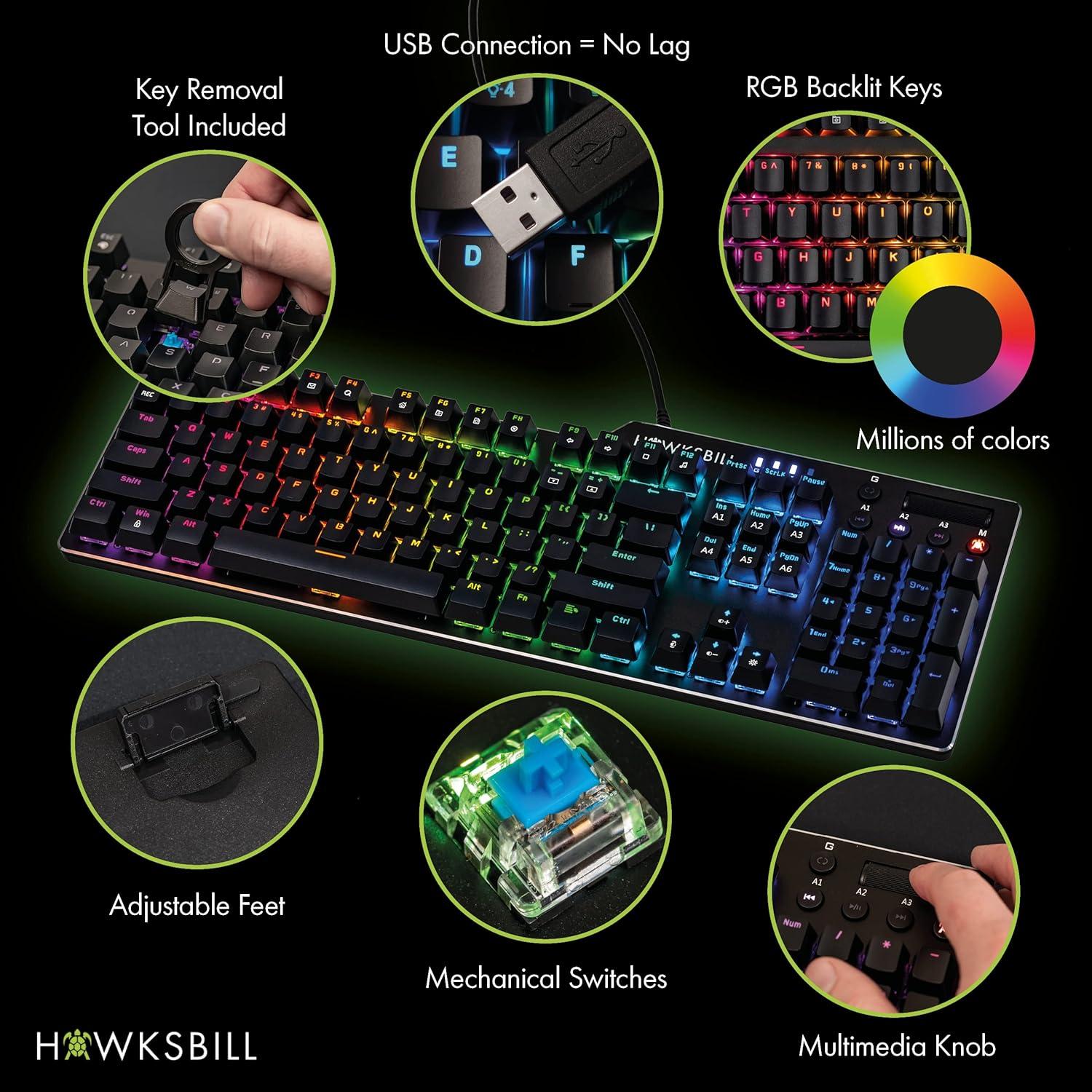 Teclado Mecánico Gaming Hawksbill HB-MK2204A RGB 104 Teclas