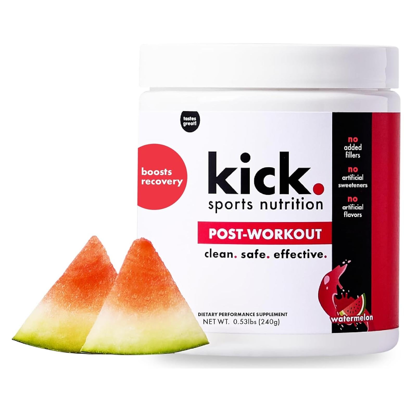 Polvo Post Entrenamiento Kick, Sabor Sandía, 30 Porciones, Sin Azúcares