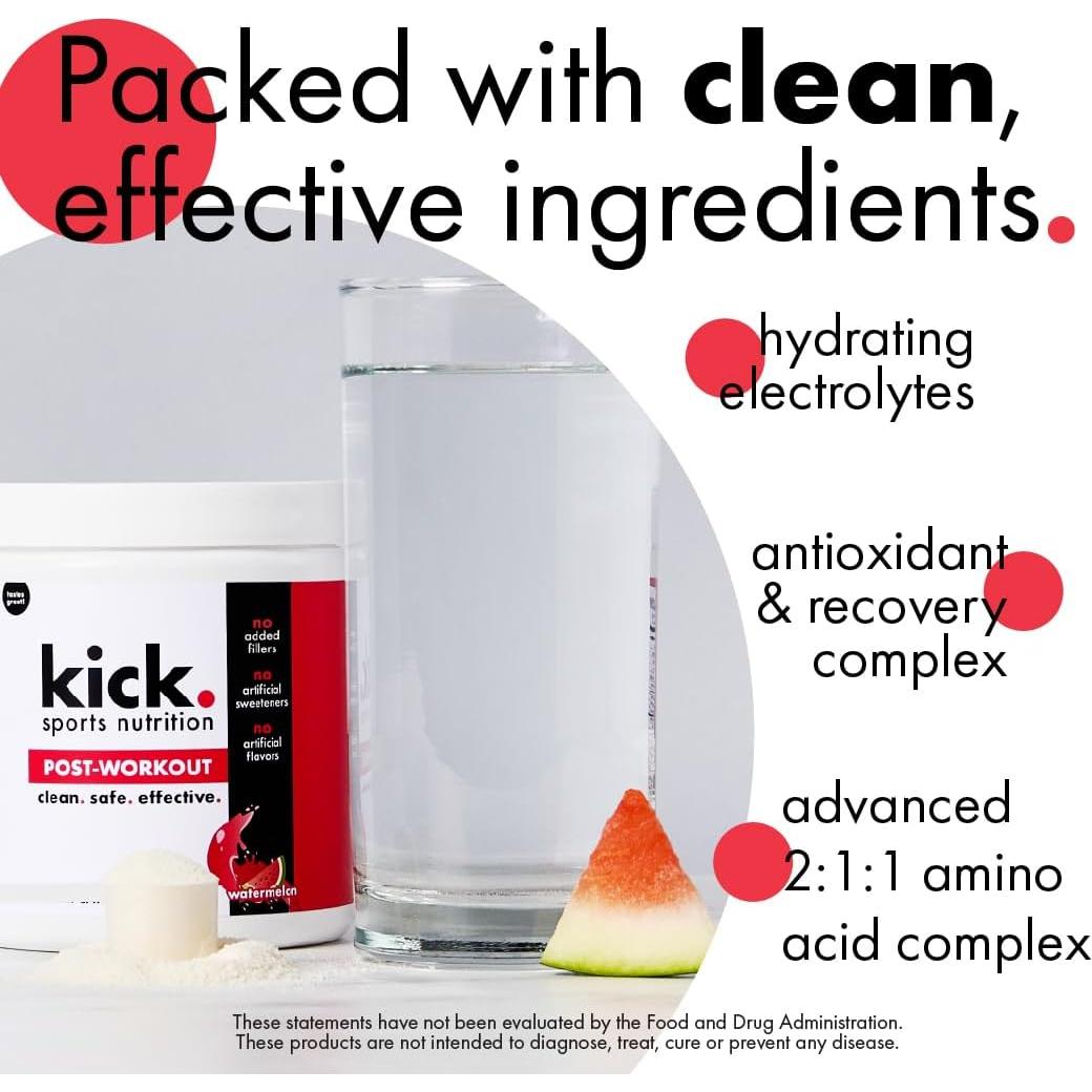 Polvo Post Entrenamiento Kick, Sabor Sandía, 30 Porciones, Sin Azúcares