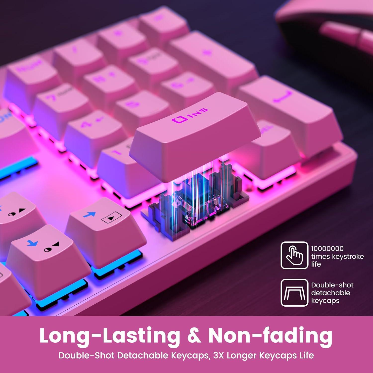 Teclado Mecánico RisoPhy Rosa 104 Teclas RGB USB Retroiluminado