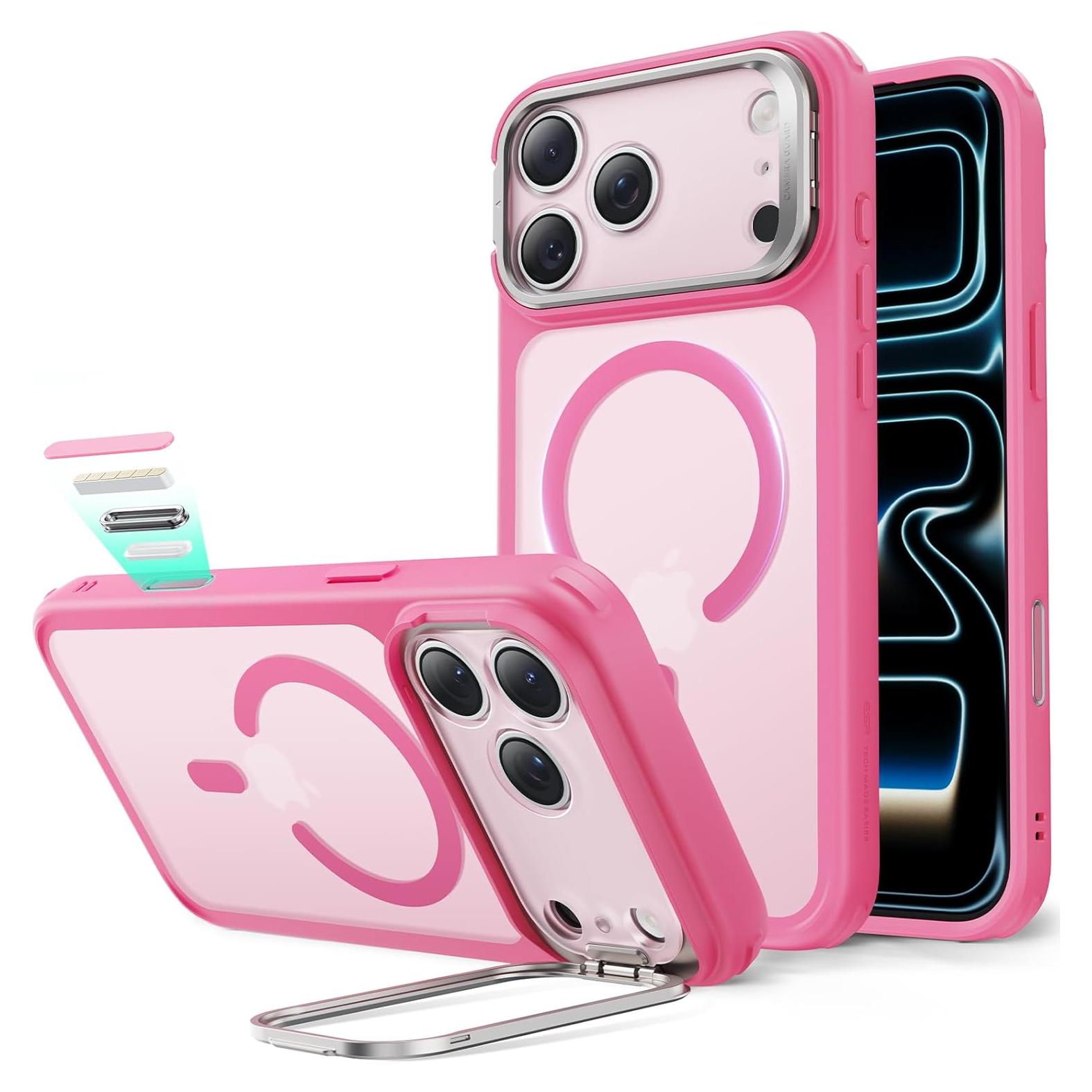 Funda ESR para iPhone 17 Pro Max Rosa Frosted con Soporte Stash