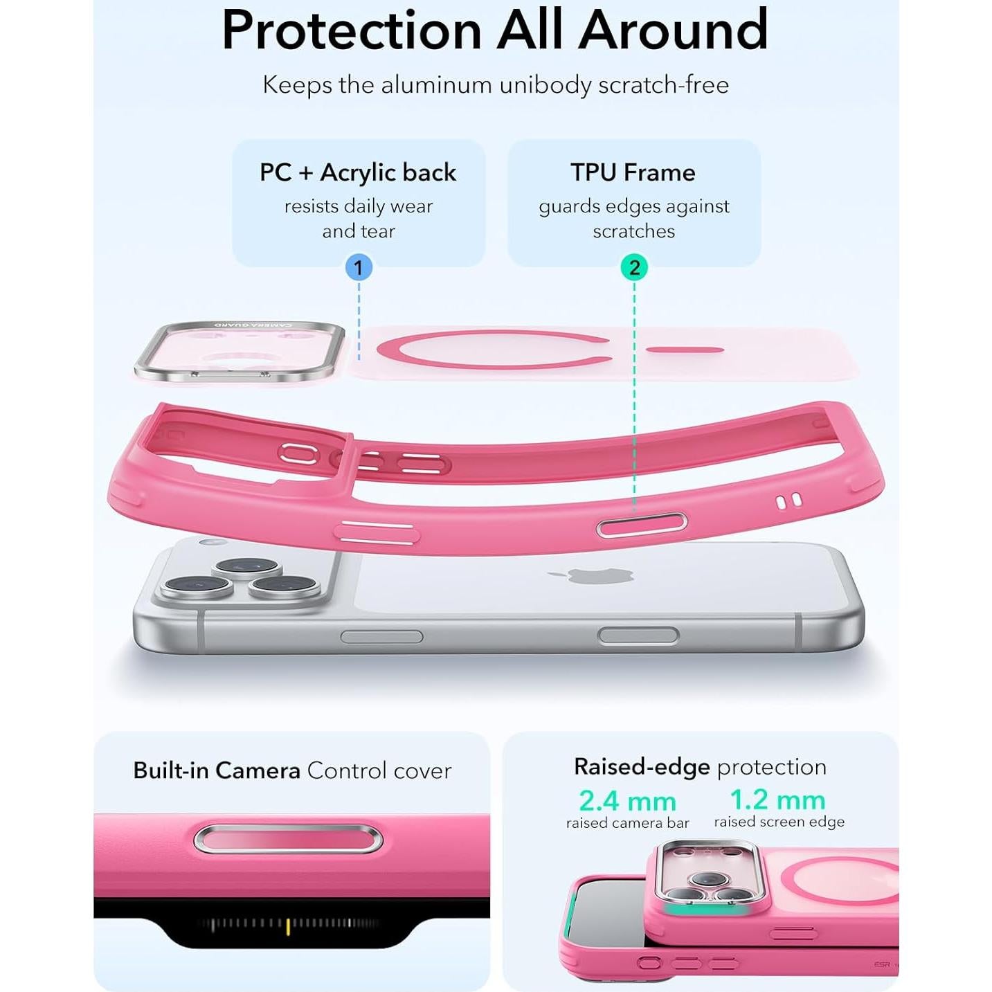 Funda ESR para iPhone 17 Pro Max Rosa Frosted con Soporte Stash